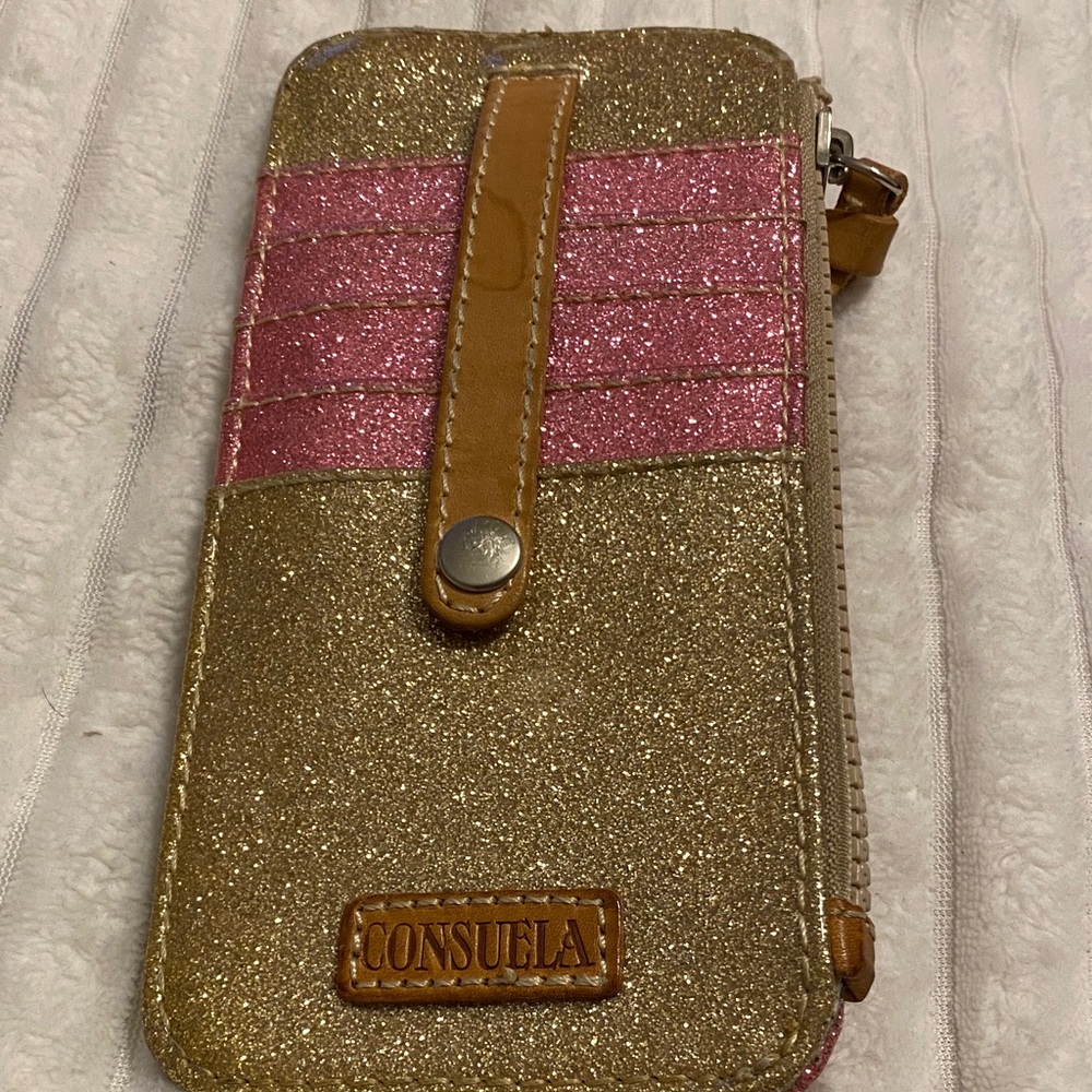 Consuela Gold and Pink Glitter Card Wallet